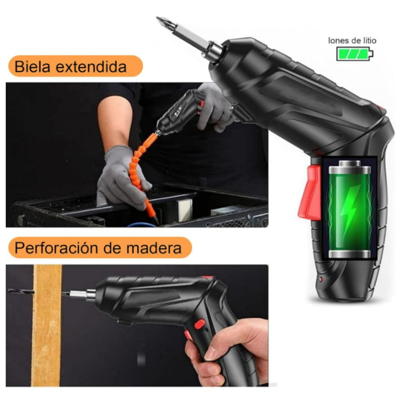 Destornillador Eléctrico Inalámbrico + Kit de Herramientas + Maletín